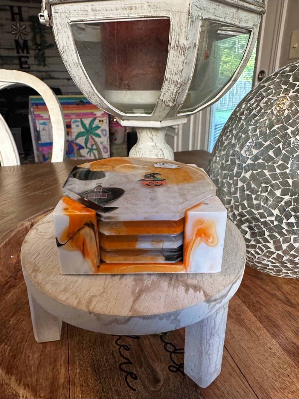 🎃Marbled 🎃Resin Coaster Set in Orange, Black & White